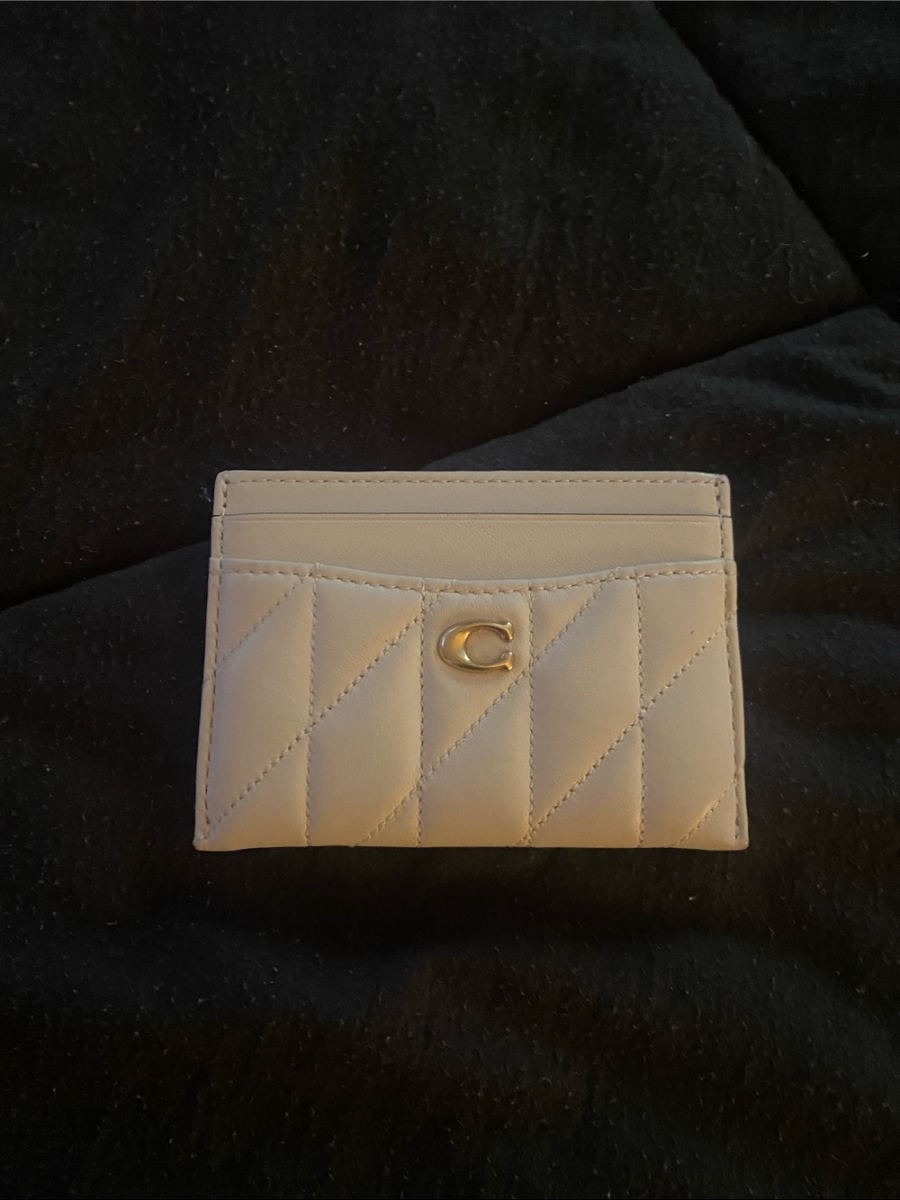 Coach Quilted Card Case in Cream with Gold Hardware